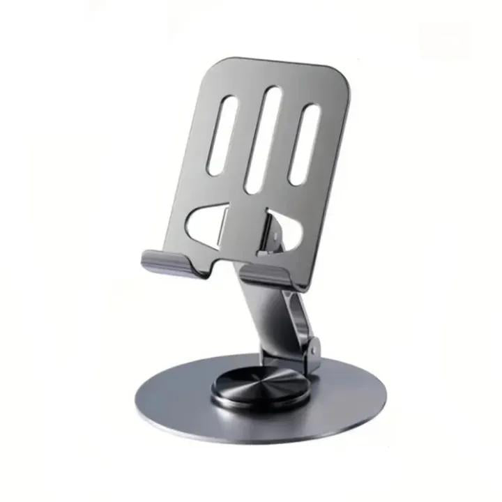 Adjustable Desktop Mobile Phone Holder | Premium ABS Metal Biaxial Bracket Stand | 360 Degree Rotating Universal Table Mount - Grey